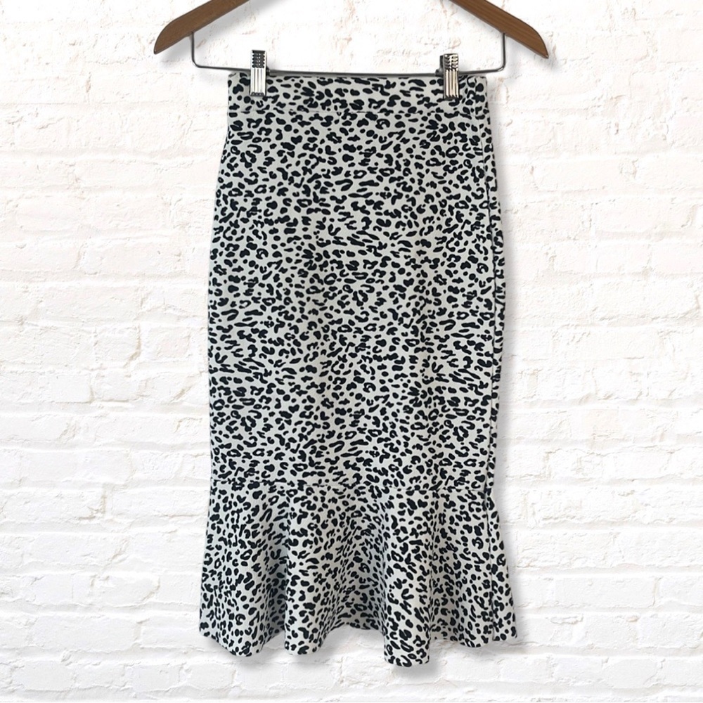 Pretty Little Thing Leopard Ruffled Pencil Mini Skirt Size 2 - Picture 2 of 8
